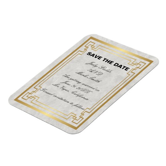 Gold Geometric White Marble Wedding Save the Date Magneet (Linkerzijde)