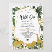 Gold Geometric Wild One Oerwoud Animals Baby showe Kaart (Voorkant)