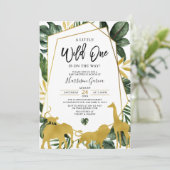 Gold Geometric Wild One Oerwoud Animals Baby showe Kaart (Staand voorkant)