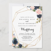 Gold Geometric Winter Floral Front & Back Wedding Kaart (Voorkant)