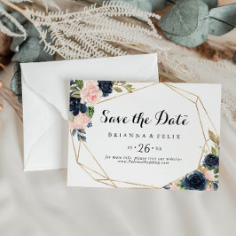 Gold Geometric Winter Floral Horizontal Wedding Save The Date