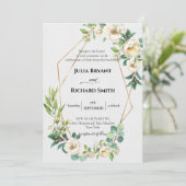 Gold Geometric | Wit-Floral Foliage Wedding Kaart (Staand voorkant)