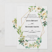 Gold Geometric | Wit-Floral Foliage Wedding Kaart (Voorkant / Achterkant)