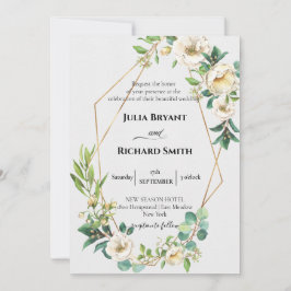 Gold Geometric | Wit-Floral Foliage Wedding Kaart