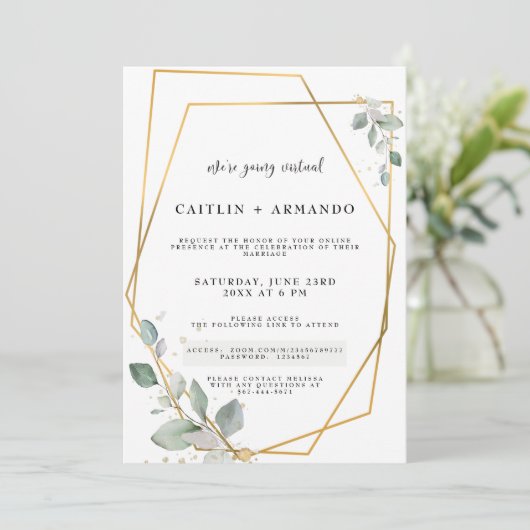 Gold Geometrical Virtual Wedding Kaart (Staand voorkant)