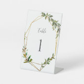 Gold Geometrics Greenery Wedding Table Number Reclamebord Met Voetstuk (Voorkant)