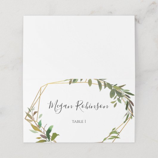 Gold Geometrics Greenery Wedding Tent Place Card Plaatskaartje (Buitenkant ongevouwen)