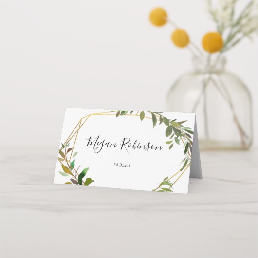 Gold Geometrics Greenery Wedding Tent Place Card Plaatskaartje (Voorkant)