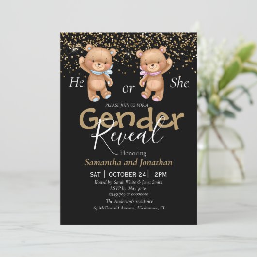 GOLD Geslacht onthullen Party uitnodiging (Staand voorkant)