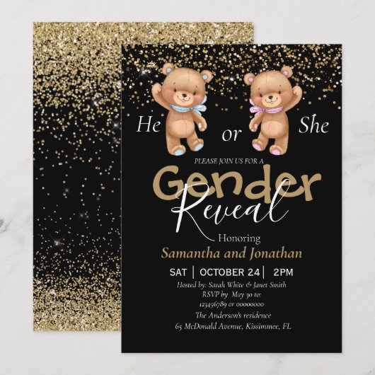 GOLD Geslacht onthullen Party uitnodiging (Voorkant / Achterkant)