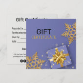 Gold Gift Bow Glitter Snowflakes Blue Gift Card (Voorkant / Achterkant)