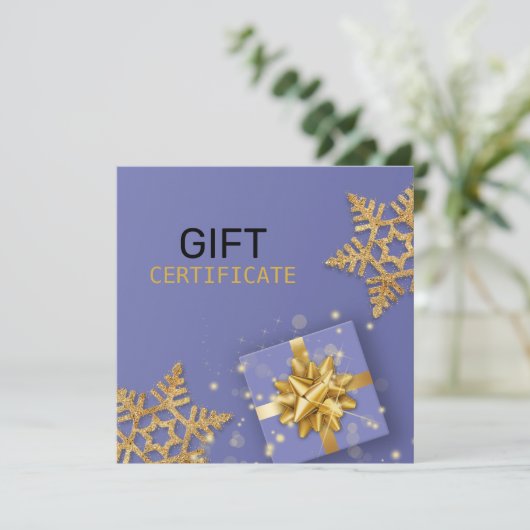 Gold Gift Bow Glitter Snowflakes Blue Gift Card (Staand voorkant)