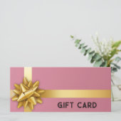 Gold Gift Bow Satin Ribbon Trendy Pink CadeKaart (Staand voorkant)