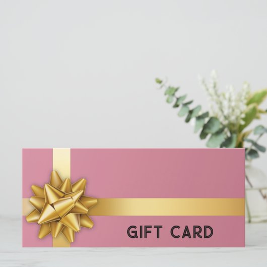 Gold Gift Bow Satin Ribbon Trendy Pink CadeKaart (Staand voorkant)