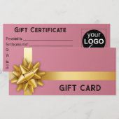 Gold Gift Bow Satin Ribbon Trendy Pink CadeKaart (Voorkant / Achterkant)