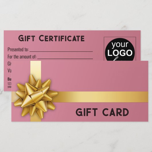 Gold Gift Bow Satin Ribbon Trendy Pink CadeKaart (Voorkant / Achterkant)