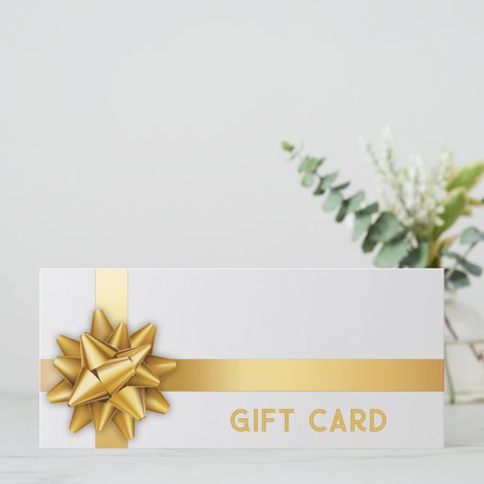 Gold Gift Bow Satin Ribbon Trendy White-kaartje (Staand voorkant)