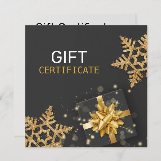 Gold Gift Box Glitter Snowflakes Black Cadeaukaart (Voorkant / Achterkant)