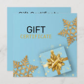 Gold Gift Box Glitter Snowflakes Blue Gift Card (Voorkant / Achterkant)