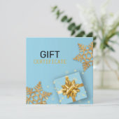 Gold Gift Box Glitter Snowflakes Blue Gift Card (Staand voorkant)
