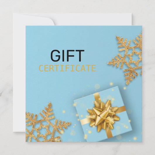 Gold Gift Box Glitter Snowflakes Blue Gift Card (Voorkant)