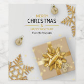 Gold Gift Box Gold Snowflakes kerstballen Wijn Etiket (Enkel label)