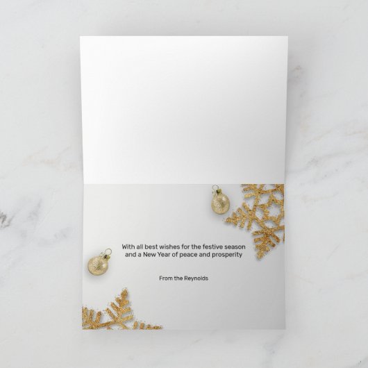 Gold Gift Box kerstballen Gold Snowflakes-kaart Kaart (Binnen)