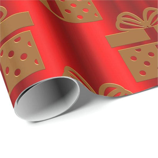 Gold Gift-dozen op Red Contemmodern kerstfeest Cadeaupapier (Rol Hoek)