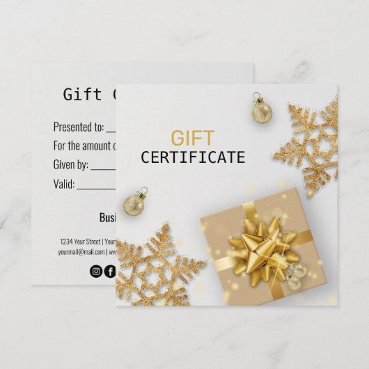 Gold Gift Gold Snowflakes kerstcadeaukaart (Voorkant / Achterkant)