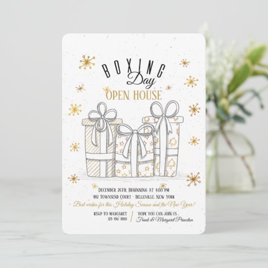 Gold Gifts Boxing Day Uitnodiging (Staand voorkant)