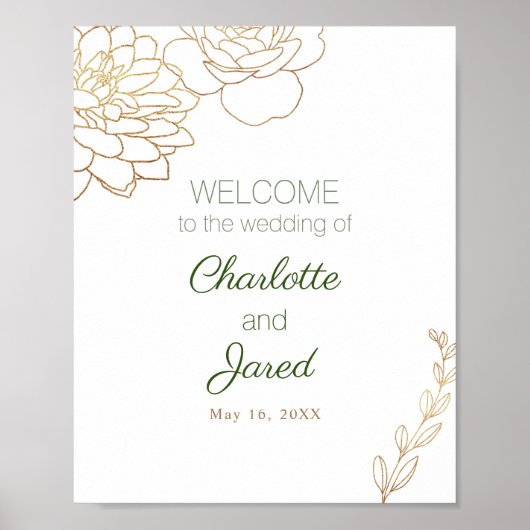 Gold Gilded Floral Welcome Sign Poster (Voorkant)