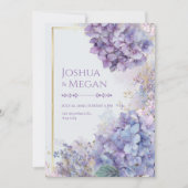Gold Gilded Periwinkle Hydrangea Frame Wedding Kaart (Voorkant)