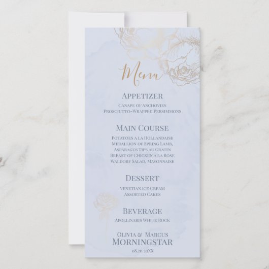 Gold Gilded Roos Waterverf Wedding Menu (Voorkant)