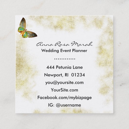 *~* Gold Gilded Waterverf Gold Gilded Butterfly Vierkante Visitekaartje (Achterkant)