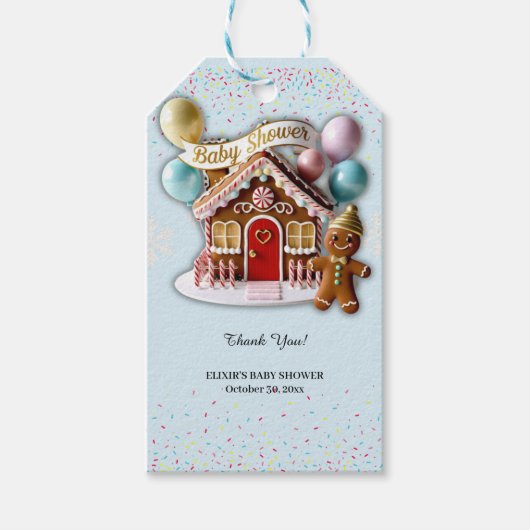 Gold Gingerbread House Baby shower Cadeaulabel (Voorkant)