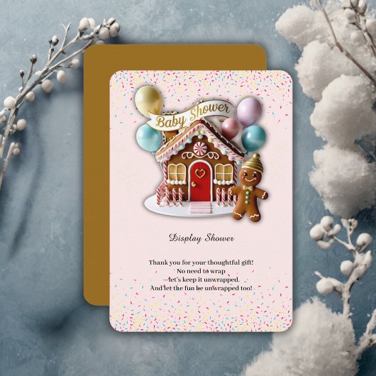 Gold Gingerbread House Baby shower Informatiekaartje