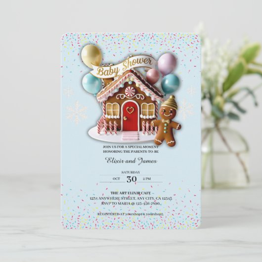 Gold Gingerbread House Baby shower Kaart (Staand voorkant)