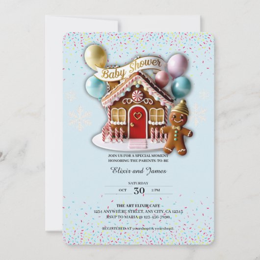 Gold Gingerbread House Baby shower Kaart (Voorkant)