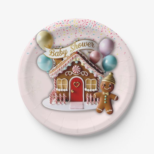Gold Gingerbread House Baby shower Papieren Bordje (Voorkant)