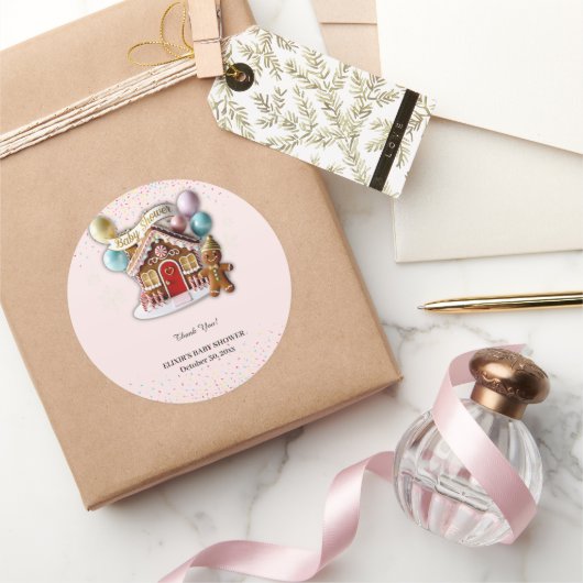 Gold Gingerbread House Baby shower Ronde Sticker (Geschenken)