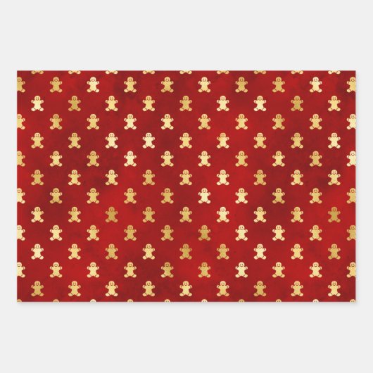 Gold Gingerbrood Mannen, Holly en Candy Canes Inpakpapier Vel (Voorkant 3)