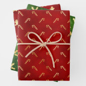 Gold Gingerbrood Mannen, Holly en Candy Canes Inpakpapier Vel (In situ)
