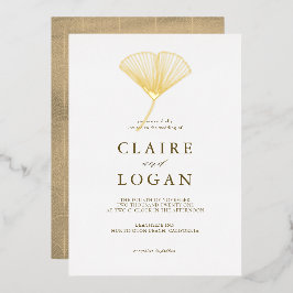 Gold Ginkgo Leaf Elegant Wedding Folie Uitnodiging