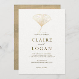 Gold Ginkgo Leaf White Wedding Kaart