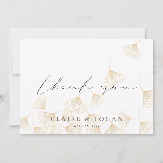 Gold Ginkgo Leaves White Hartelijk dank Kaart (Voorkant)