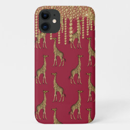 Gold Giraffe Bling Burgundy Jewels Case-Mate iPhone Case