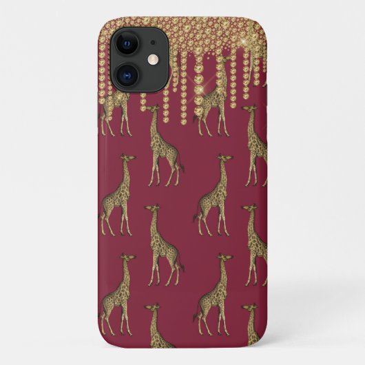 Gold Giraffe Bling Burgundy Jewels Case-Mate iPhone Case (Achterkant)