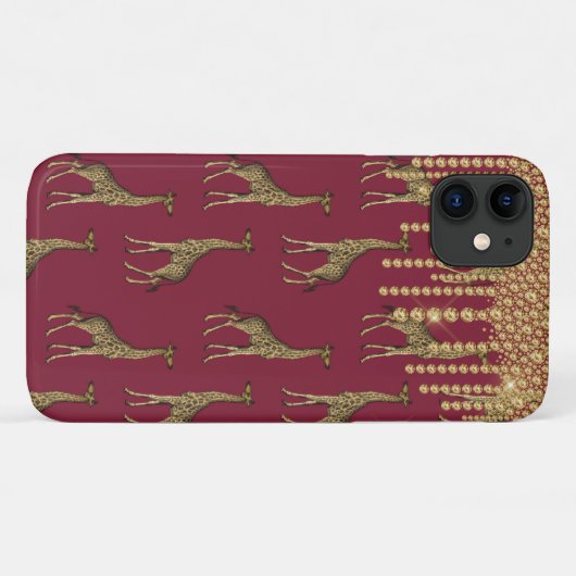 Gold Giraffe Bling Burgundy Jewels Case-Mate iPhone Case (Achterkant (horizontaal))