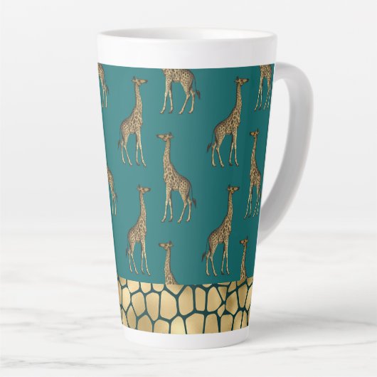 Gold Giraffe Elegant Blauwgroen Chic Stylish Latte Mok (Rechterhoek)