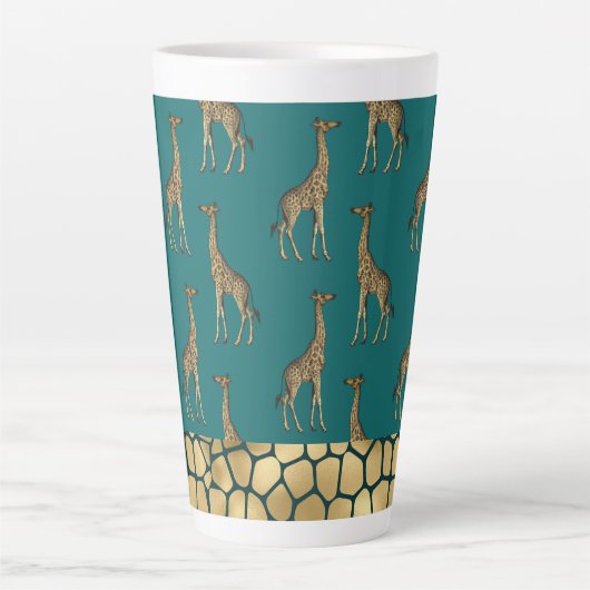 Gold Giraffe Elegant Blauwgroen Chic Stylish Latte Mok (Voorkant)